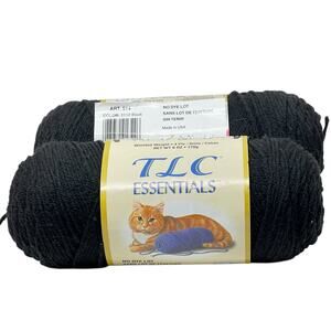 TLC Essentials 4 Ply Acrylic Yarn 2 Skeins COLOR: 2112 Black 6oz Worsted Weight